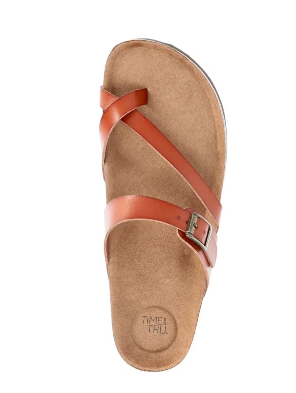 Time and Tru Tan Cross-Strap Buckle Sandals